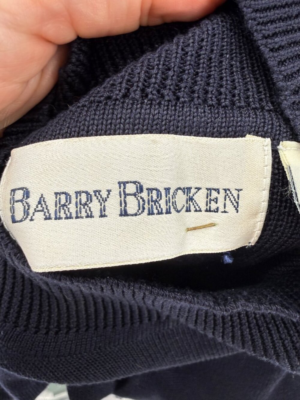 BARRY BRICKEN SILK NAVY BLUE MOCK NECK LSV KNIT SWEATER TOP S NEW - Picture 6 of 12
